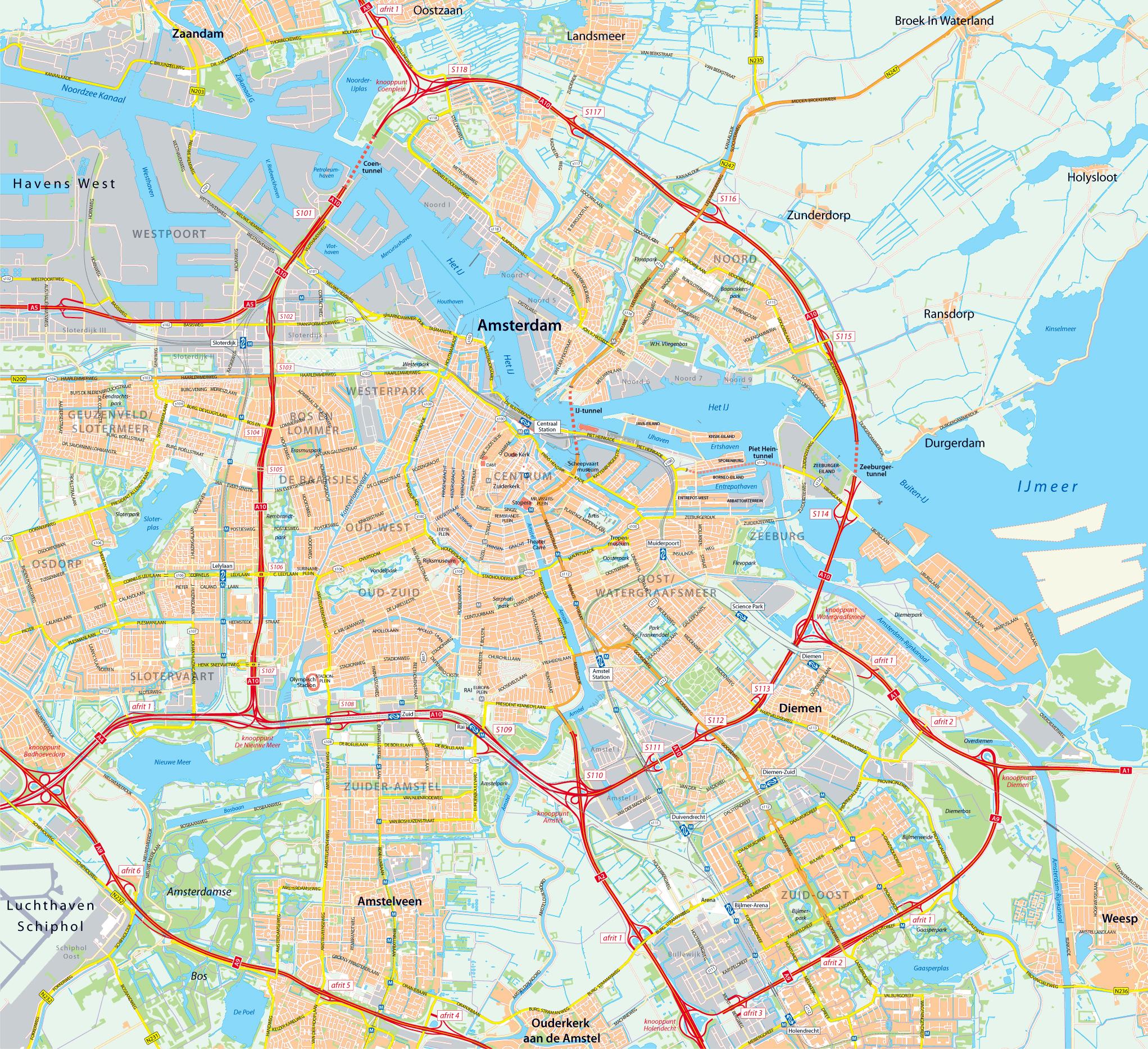 Amsterdam Mapa Drogowa Mapa Amsterdamu Drogi Holandia The Best