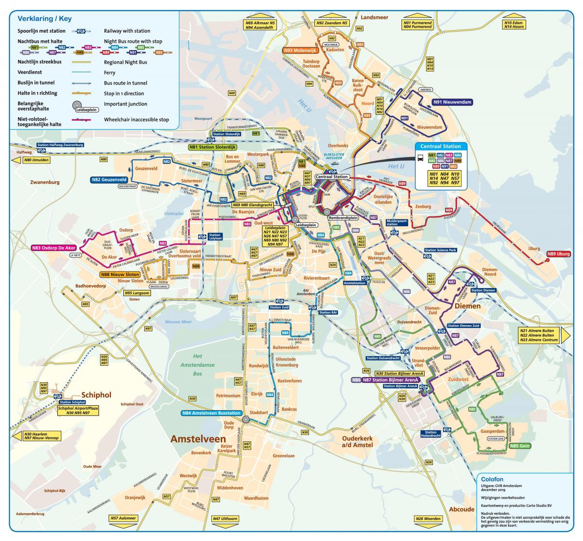 nocny autobus Amsterdam mapa