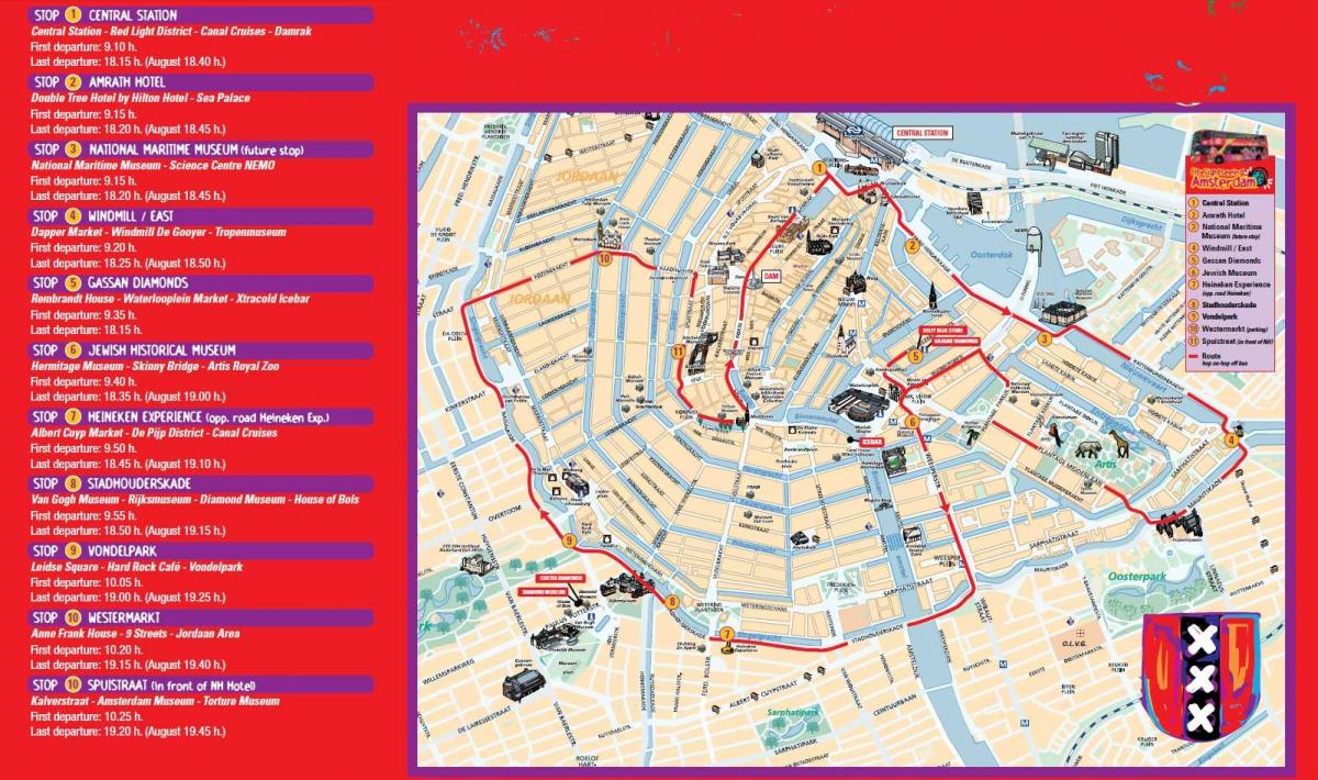 Amsterdam autokarem, wycieczka na mapie
