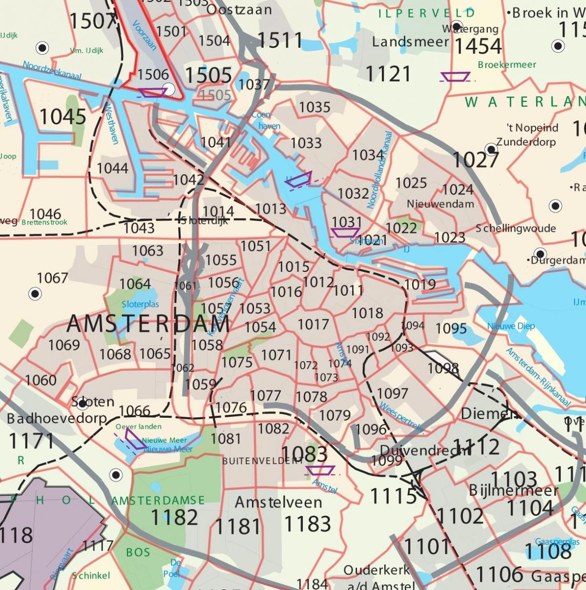 mapa Amsterdamu Kod pocztowy
