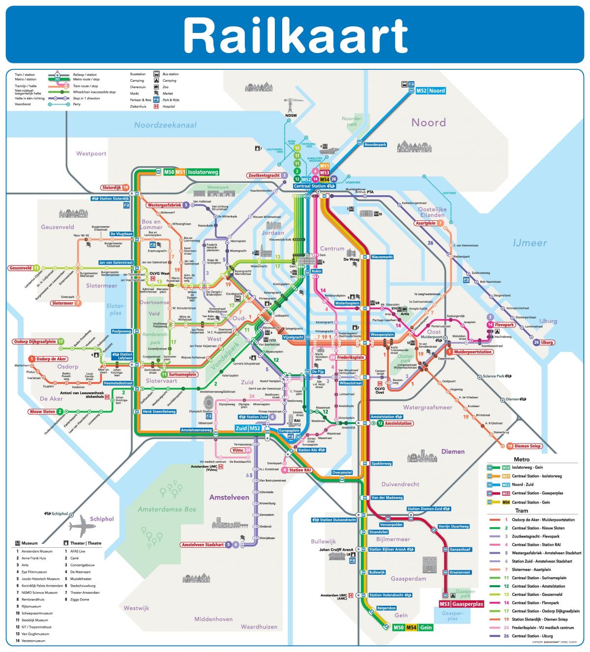 Amsterdam tramwaj i metro mapa