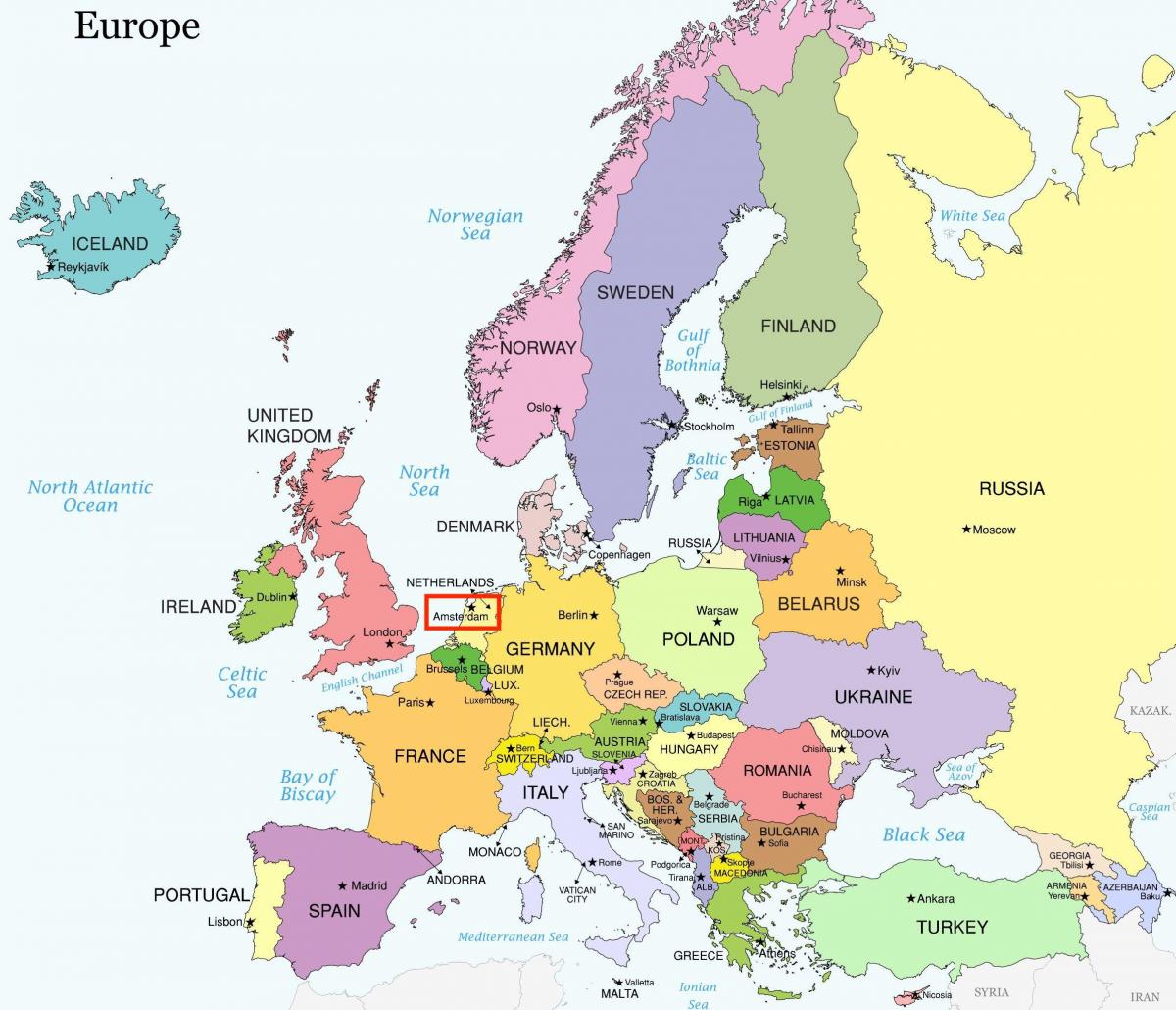 Amsterdam na mapie Europy