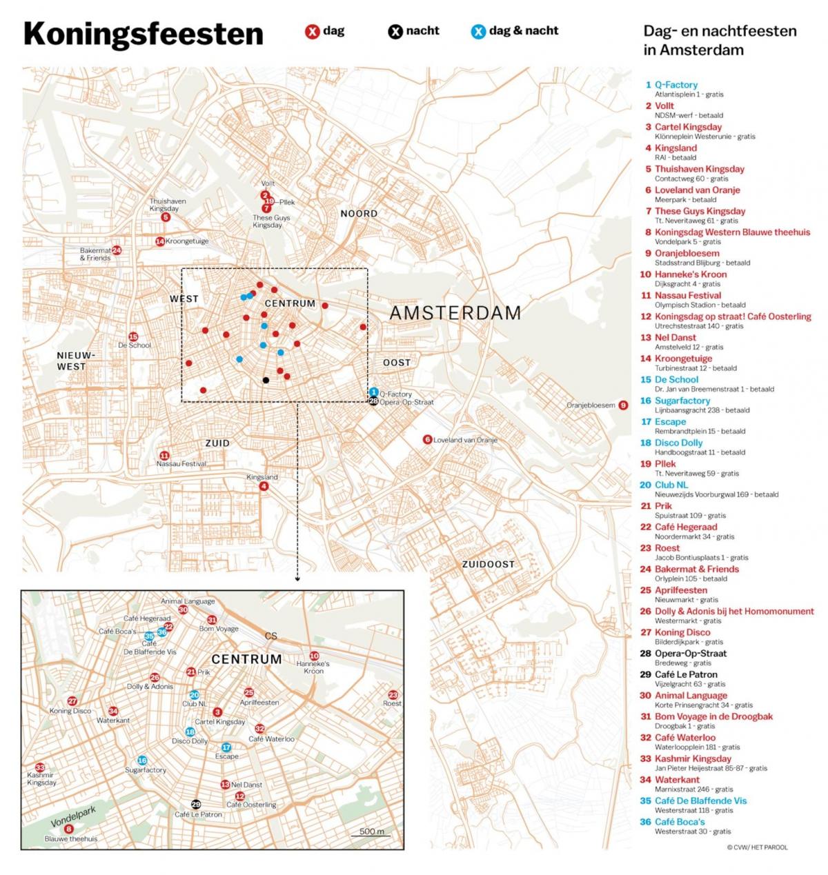 mapa nocnego życia w Amsterdamie 