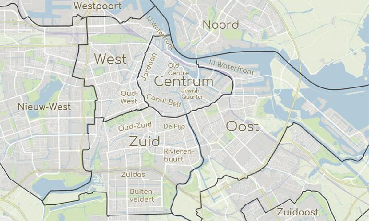 mapa Amsterdamu pokazując dzielnic