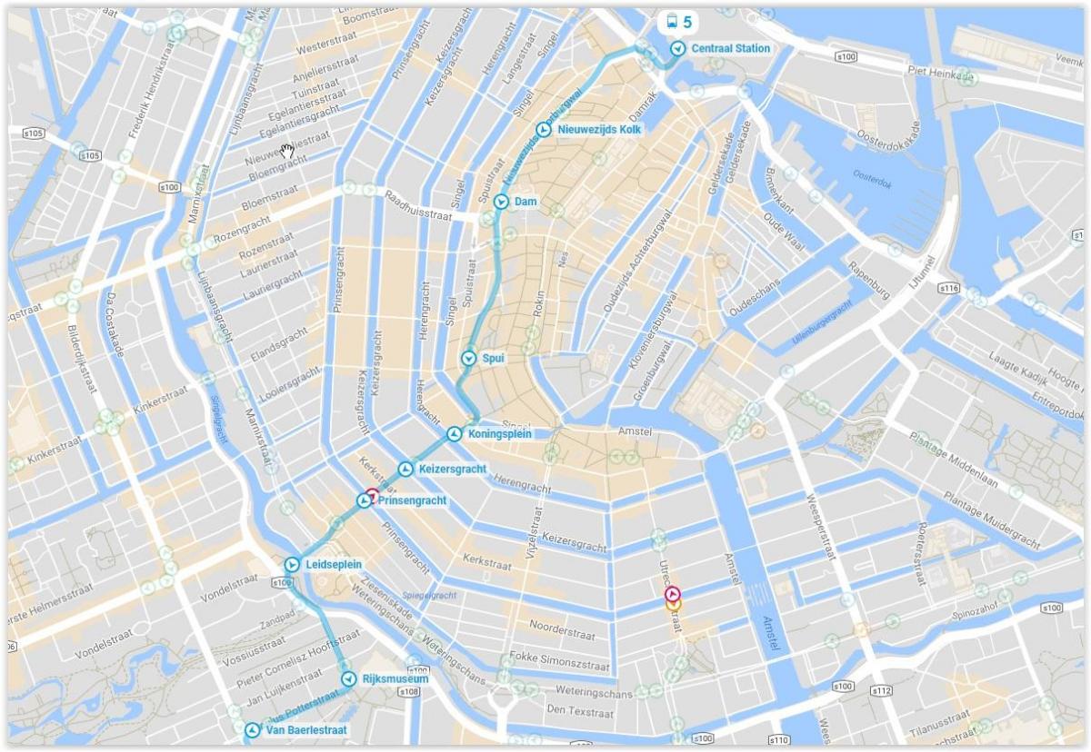 tramwaj 5 trasy Amsterdam mapa