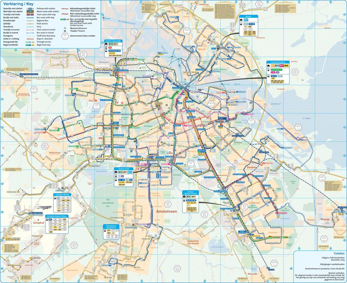 mapa Amsterdamu środkami transportu publicznego