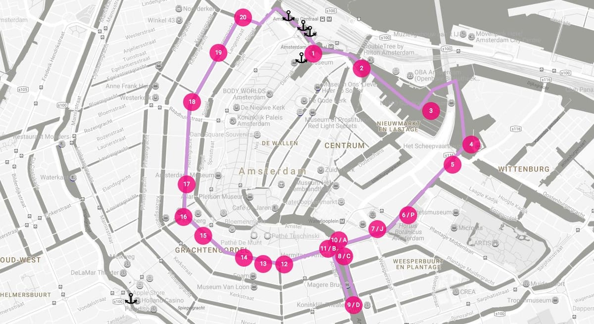 mapa festiwalu światła w Amsterdamie