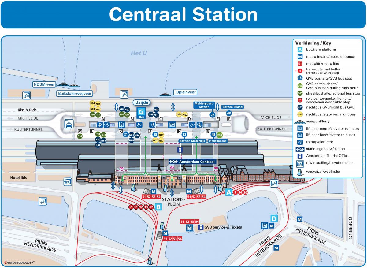 Amsterdam central stacji kolejowej mapie