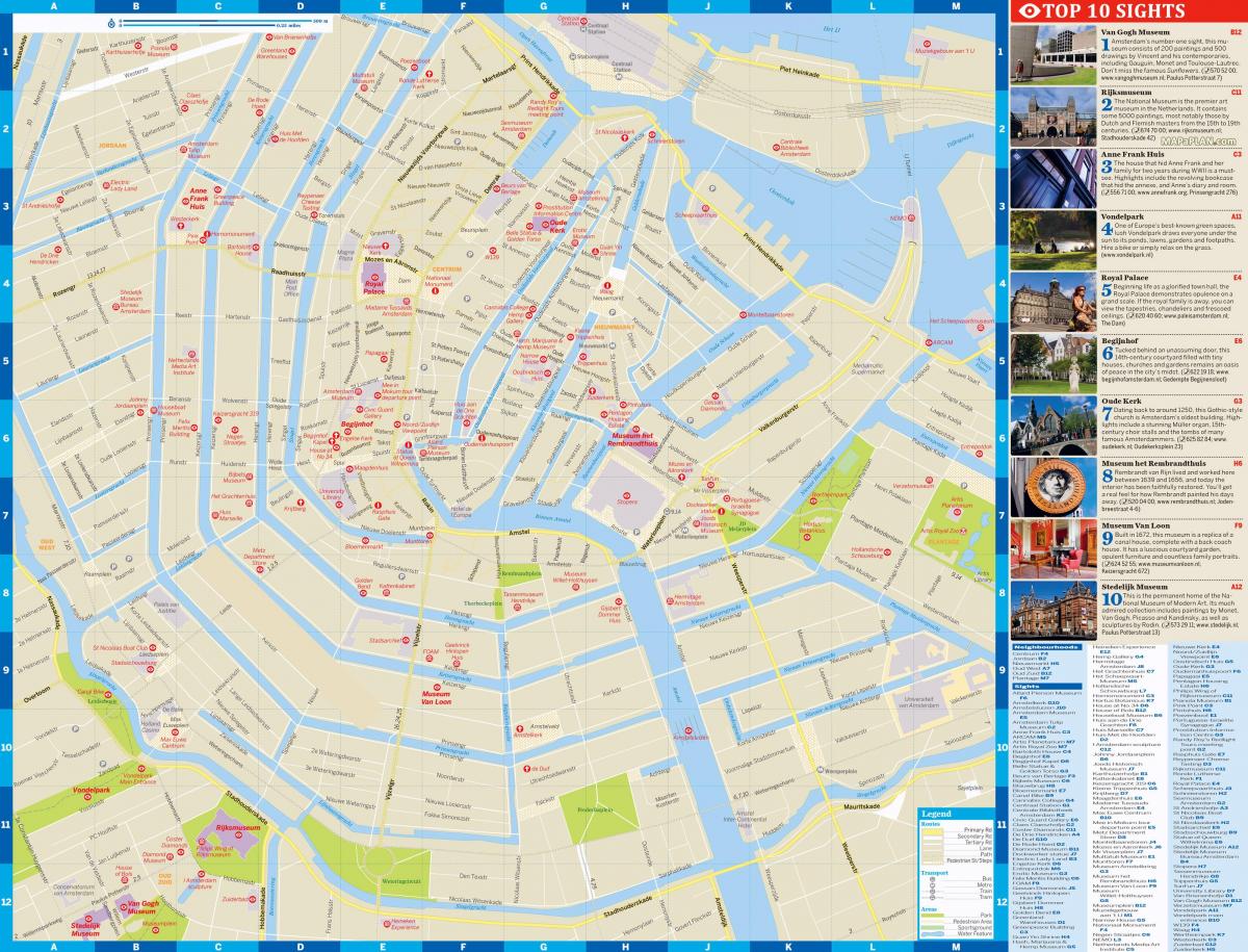 Miasto Amsterdam mapa z atrakcjami turystycznymi