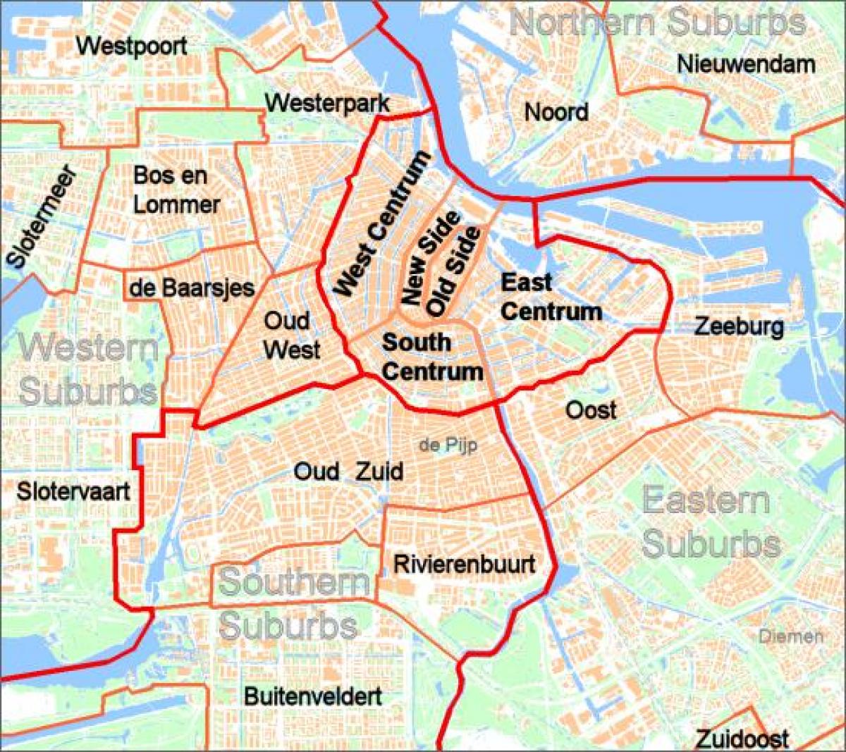 mapa przedmieściach Amsterdamu