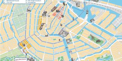 Mapa Amsterdamu trasę po kanałach w łodzi 