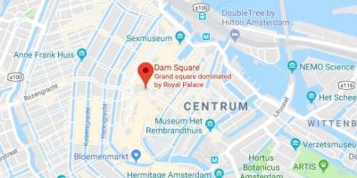 Mapa placu dam w Amsterdamie 